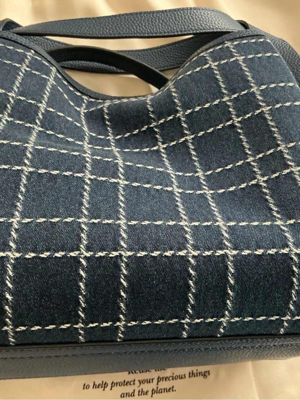 kate spade Navy Plaid Messenger Bag with White Stitching